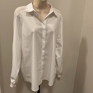 DKNY White Long Sleeve Button-Up Shirt size large